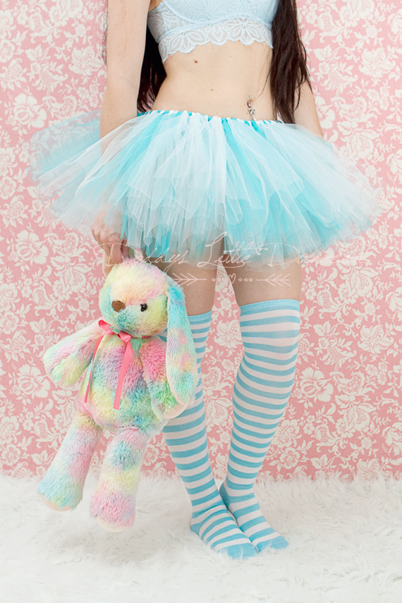 Cute DDLG Knee Socks - Blue Aqua Teal DADDY'S GIRL Lolita Stripe Tall Over Knee Thigh High Socks for Cosplay, Kawaii bdsm, abdl