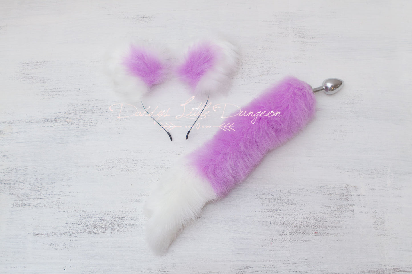 White & Purple Extra Fluffy Kitten Fox Pet Play Set