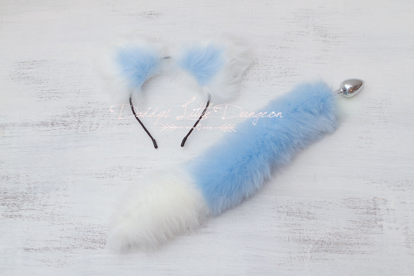 White & Blue Extra Fluffy Kitten Fox Pet Play Set