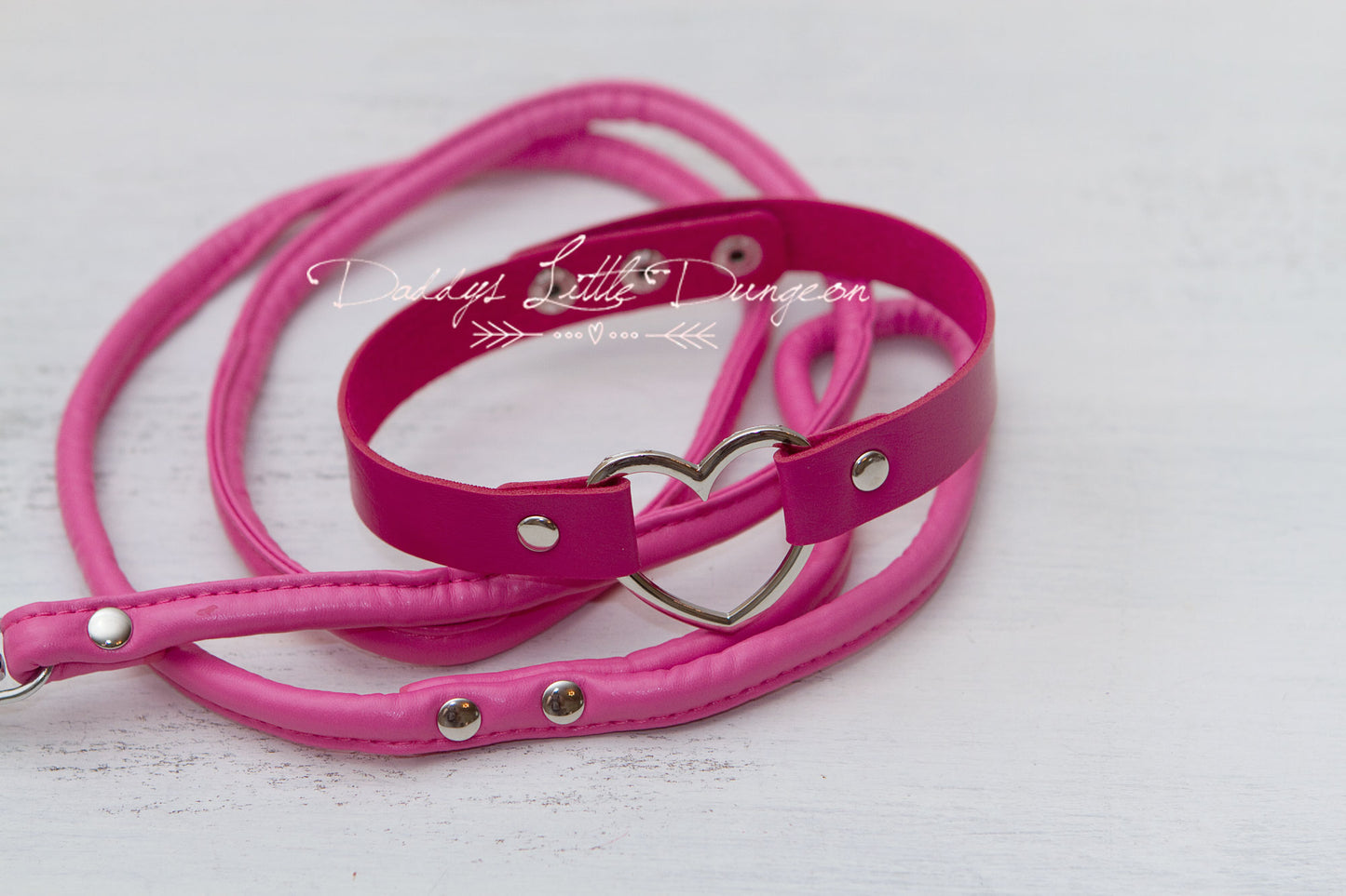 Hot Pink Heart Bondage Collar & Leash Set