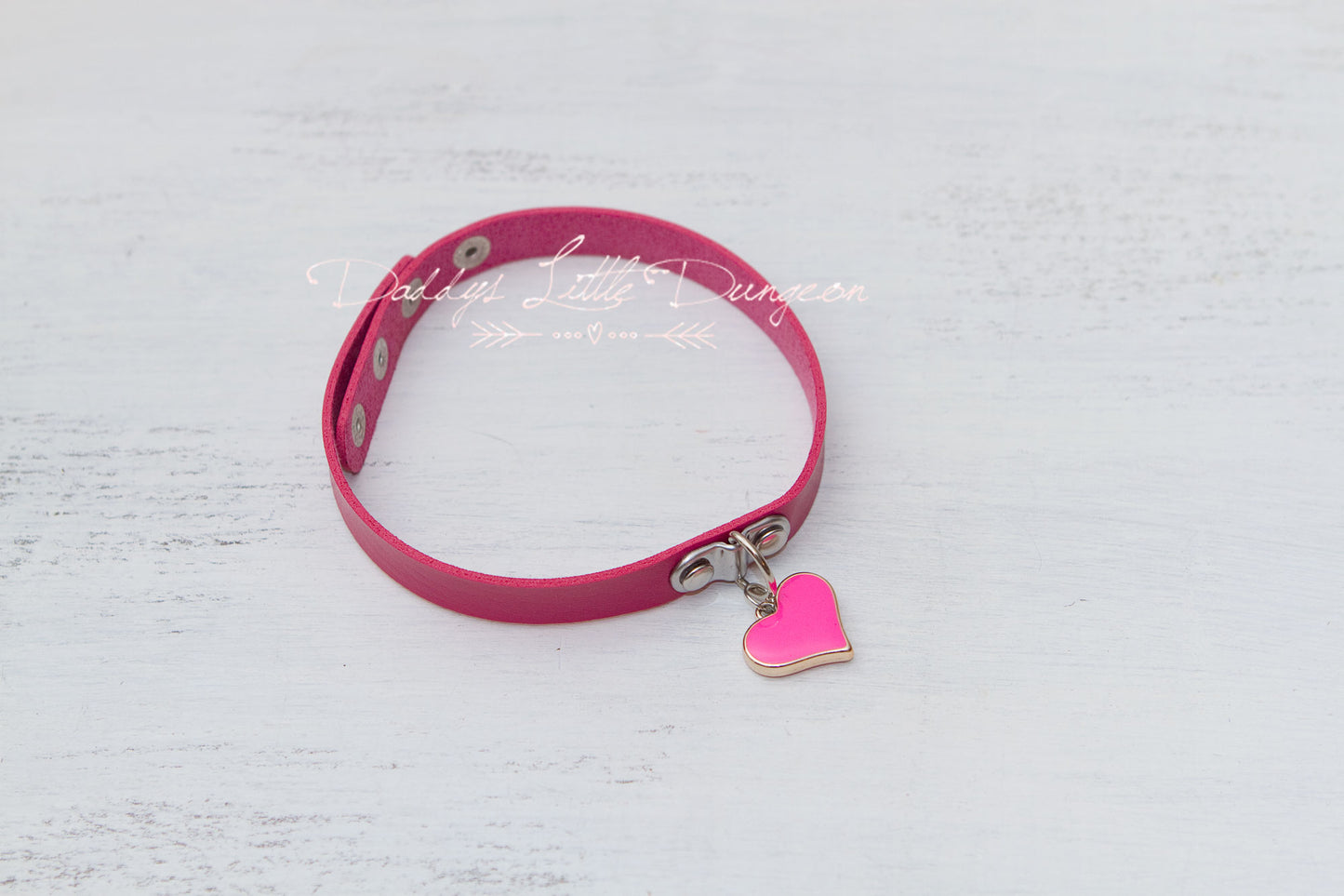Hot Pink Heart Charm Bondage Collar & Leash Set