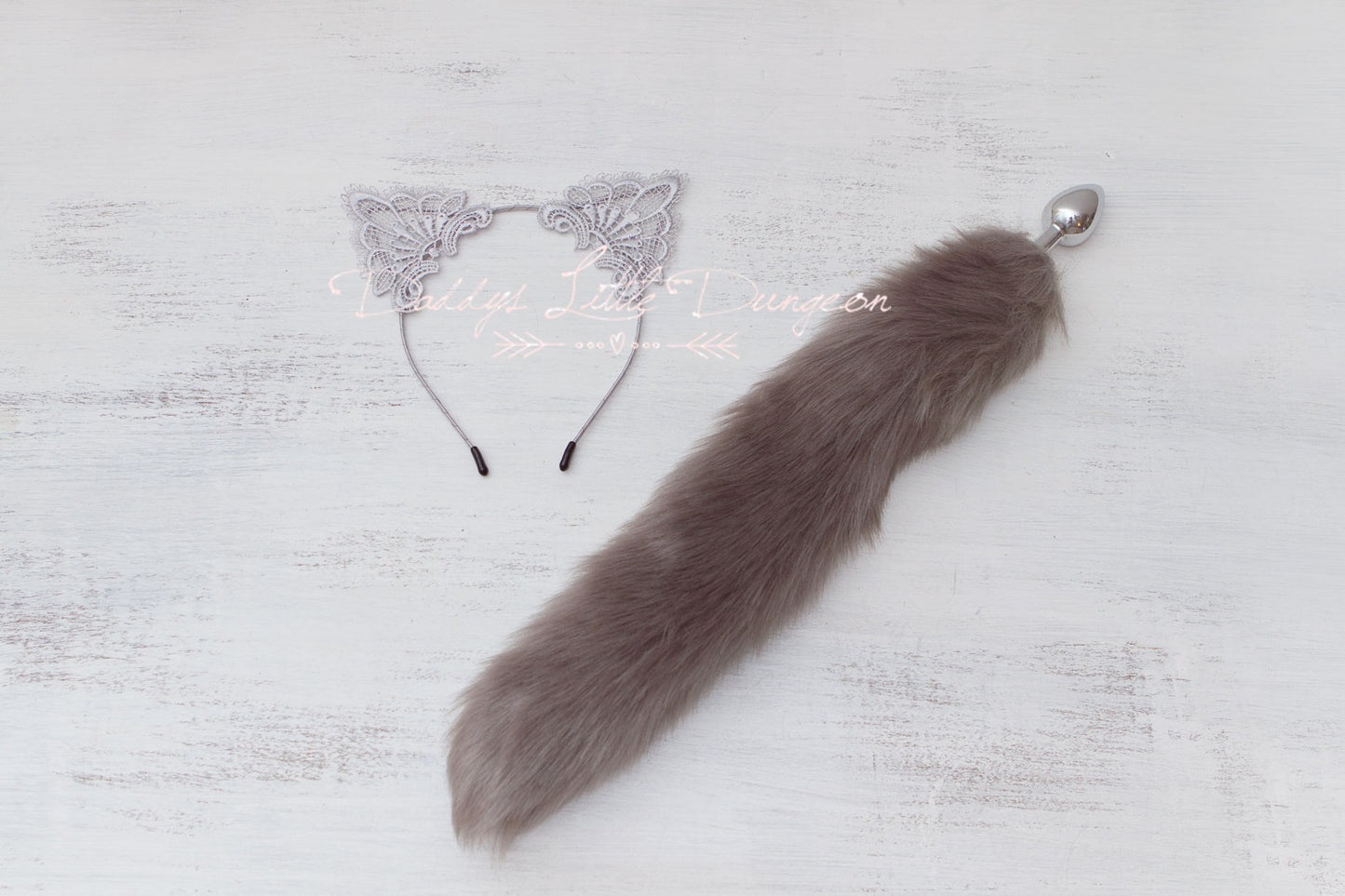 Gray Lace Kitten Fox Pet Play Set