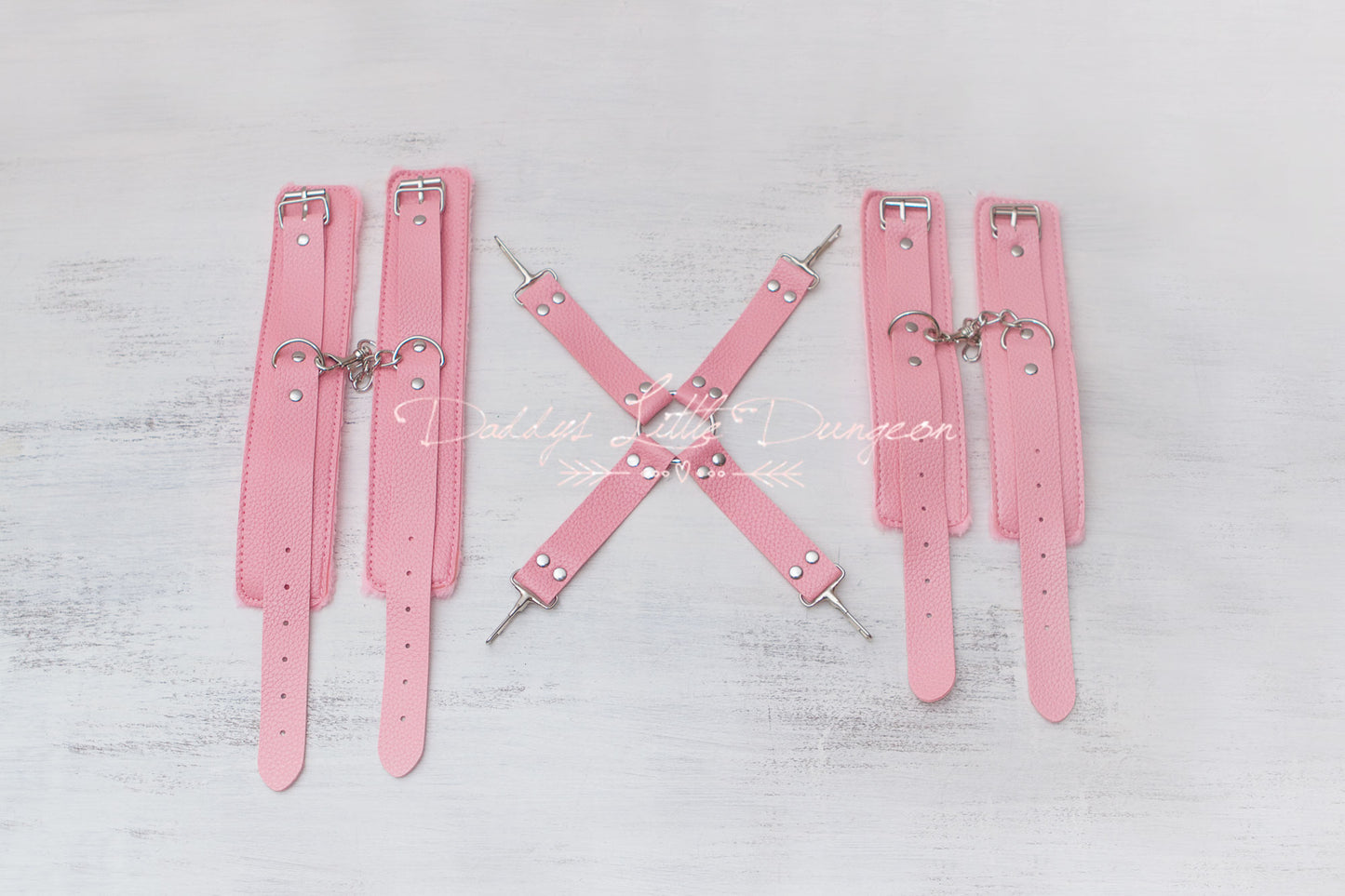 Pink BDSM Bondage Set ~ Hogtie Restraints ~ Fuzzy Handcuffs, Fur Ankle Cuffs & Harness ~ Kinky Sex Toys Fetish ~ mature