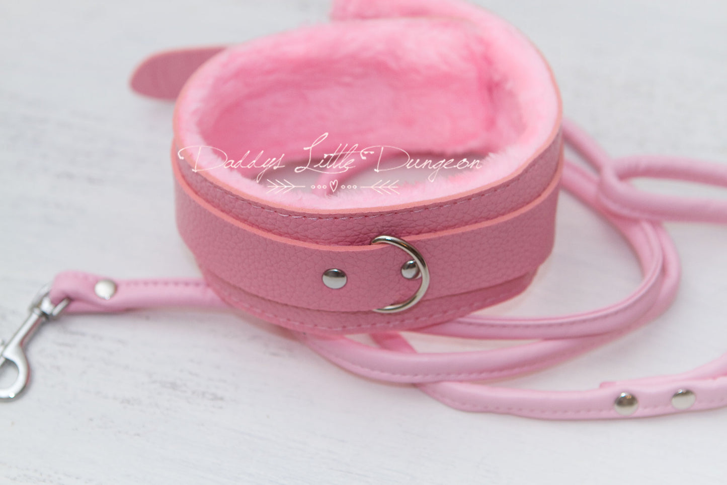 Pink Fur Bondage Collar & Leash Set