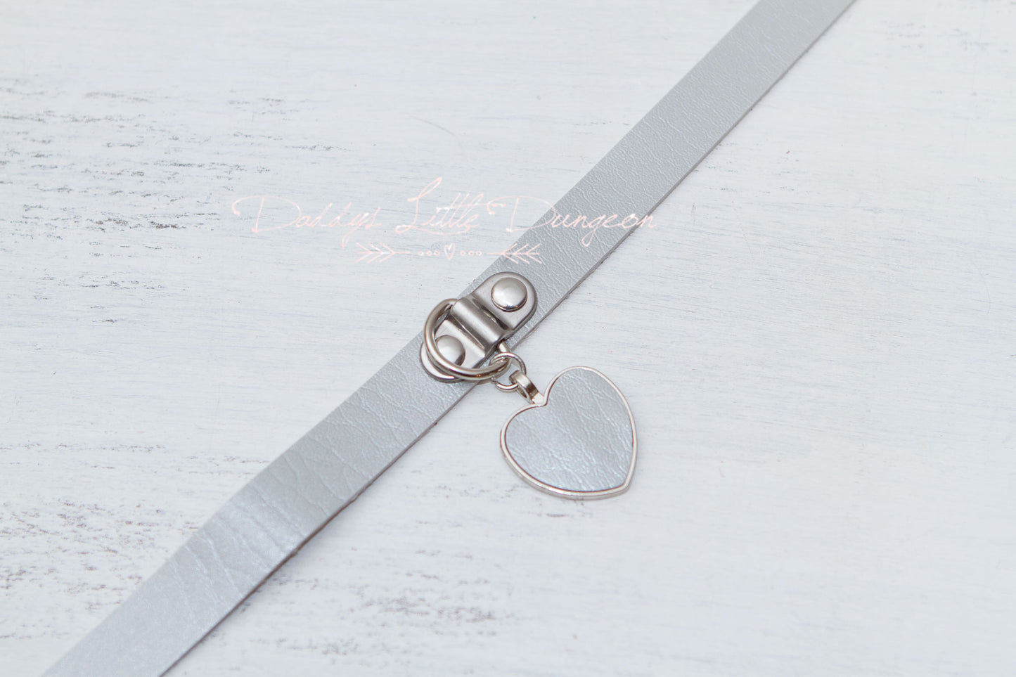 Gray Heart Charm Bondage Collar