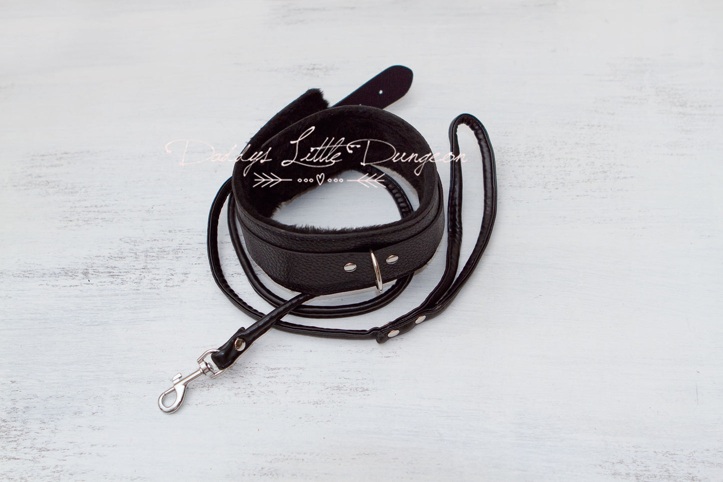 Black Fur Bondage Collar & Leash Set