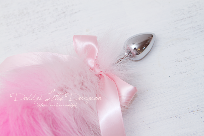 Cute pink DDLG butt plug fox tail for anal, BDSM sex toys, Kawaii cosplay, Femdom sissy plug, petplay and pet play.