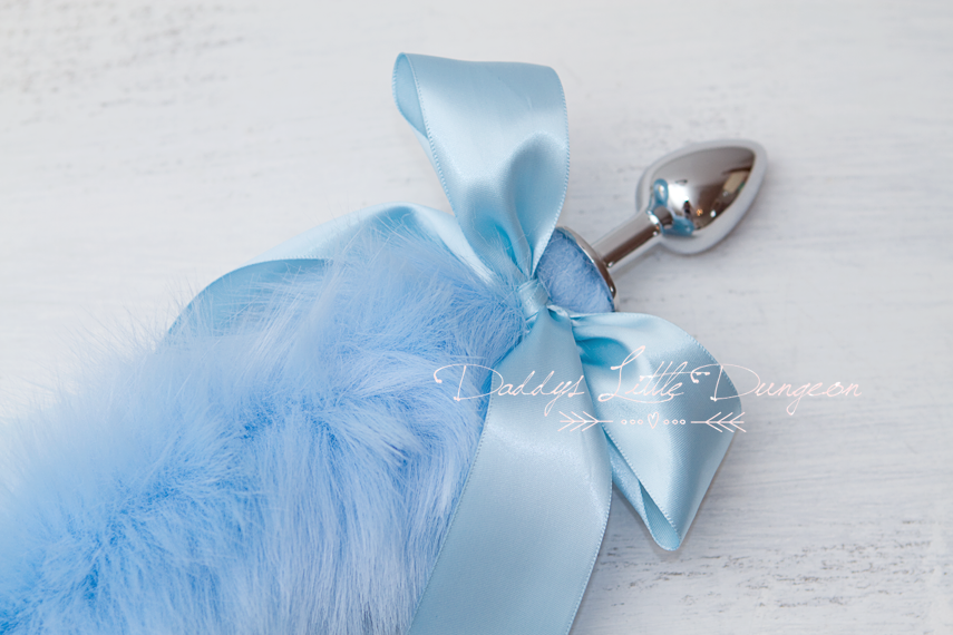 Cute blue DDLG butt plug fox tail for anal, BDSM sex toys, Kawaii cosplay, Femdom sissy plug, petplay and pet play.