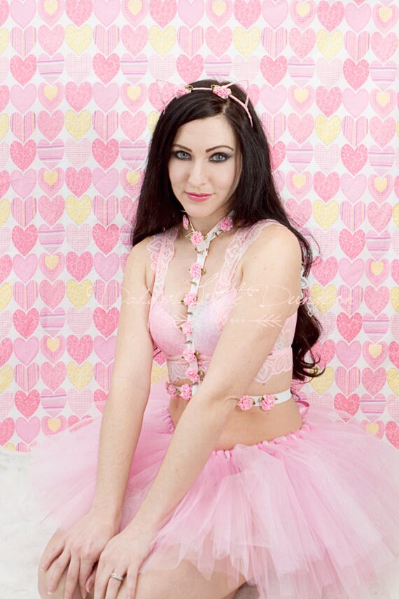 Pretty Floral Kitten Ears Pink Flowers Pet Play Cat Submissive Daddys Little Girl Cosplay Petplay BDSM Kawaii ABDL Kitty DDLG Fairy Sissy