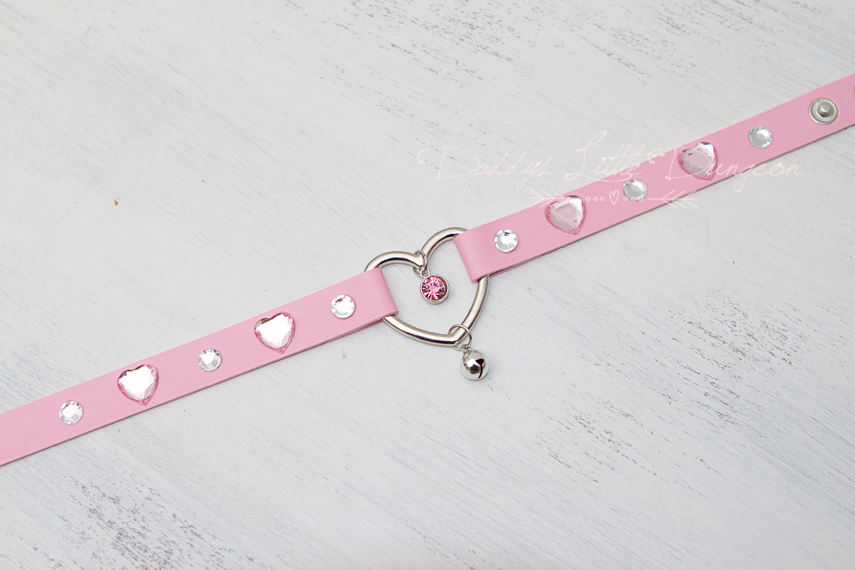 Pink Glam Bling Rhinestone Bell Cat Custom Kitten Heart Day Collar Choker Pet Play Kitty Submissive Daddys Little Girl Cosplay Petplay Sissy
