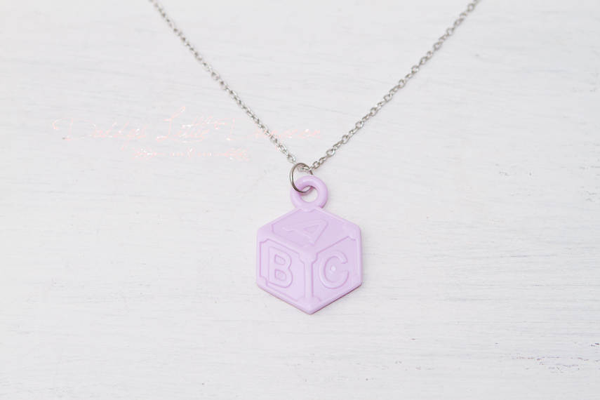ABDL DDLG Pastel Baby Block Charm Necklace Daddy's Little Girl Princess Dangle Lolita Kawaii Adult Sissy Submissive Master BDSM Jewelry
