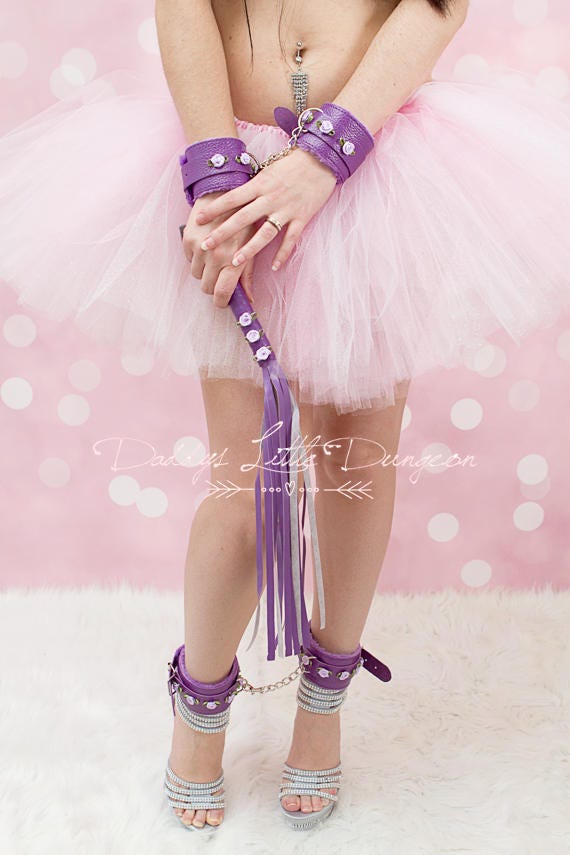 DDLG Pretty Purple Furry BDSM Bondage Ankle Leg Shackles Cuffs Satin Bows Submissive Sub Dainty Daddys Little Girl Kawaii ABDL mature