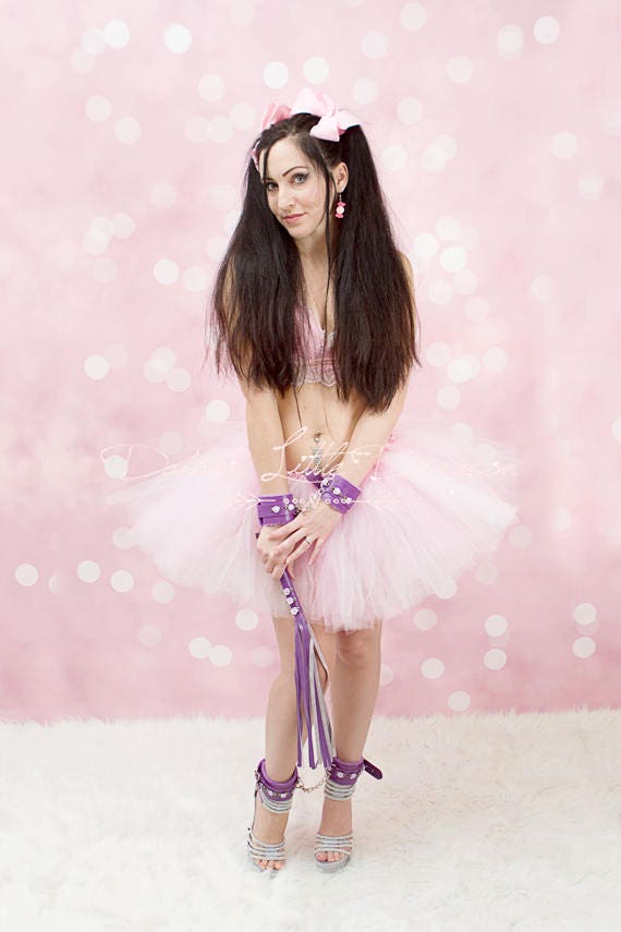 DDLG Pretty Purple Furry BDSM Bondage Hand Wrist Cuffs Bows Submissive Sub Dainty Daddys Little Girl Kitten Kawaii ABDL mature