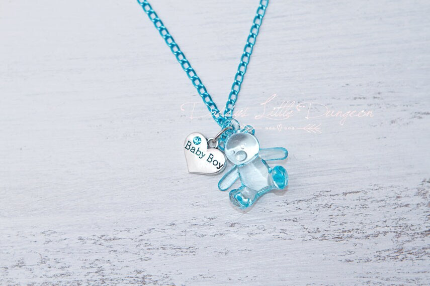 ABDL DDLG Blue Rhinestone Baby Boy Stuffie Teddy Bear Charm Necklace Lolita Daddy's Little Princess Gummy Sissy BDSM Jewelry Kawaii Goth