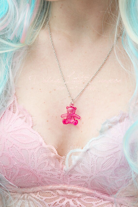 ABDL DDLG Cute Teddy Bear Charm Necklace Daddy's Little Girl Princess Gummy Clear Lolita Baby Sissy Sub Master BDSM Jewelry Kawaii Goth