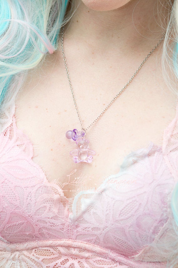 ABDL DDLG Teddy Bear Pacifier Charm Necklace Daddy's Little Girl Princess Gummy Clear Lolita Baby Sissy Sub Master BDSM Jewelry Kawaii Goth