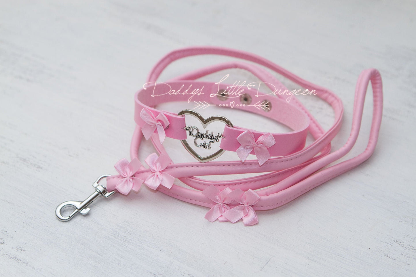 DDLG Pretty Pink BDSM Bondage Collar Leash Ball Gag Set Bows Submissive Master Girly Sissy Daddys Little Girl Kawaii ABDL mature Baby mommy