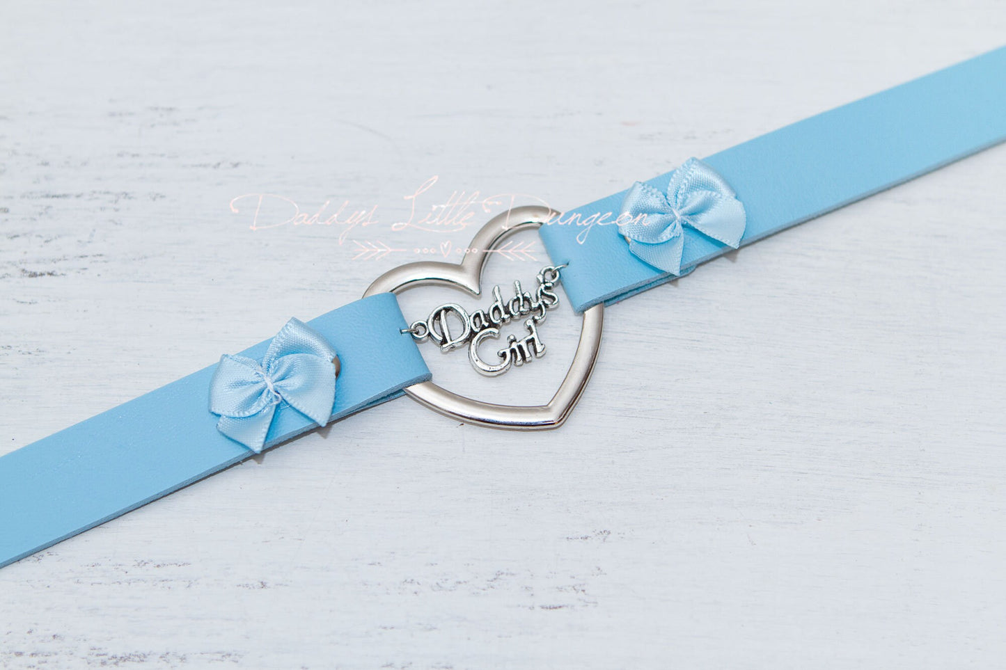 BDSM DDLG Blue Daddy's Girl Charm Heart Day Collar Lolita Choker Satin Bows Pet Play Kitty Submissive Little Baby Kitten Petplay ABDL mature
