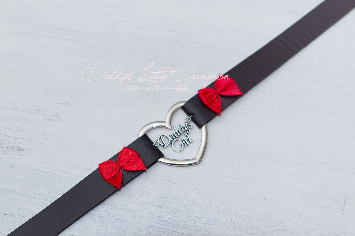 BDSM DDLG Black Daddy's Girl Charm Heart Day Collar Lolita Choker Red Satin Bows Pet Play Submissive Little Baby Kitten Petplay ABDL mature