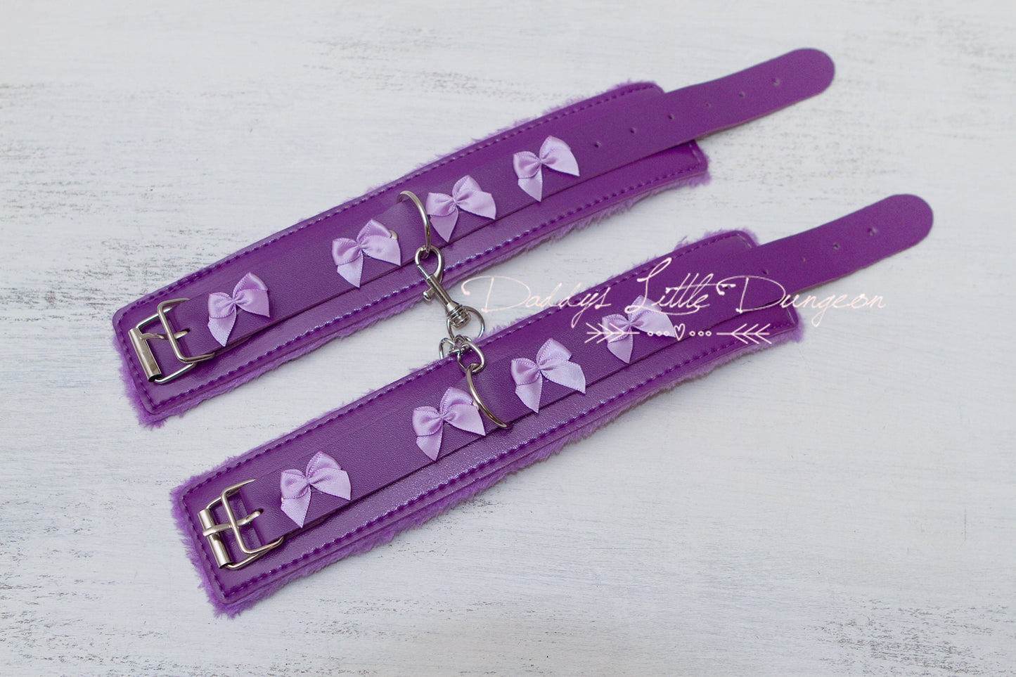 DDLG Pretty Purple Furry BDSM Bondage Ankle Leg Shackles Cuffs Satin Bows Submissive Sub Dainty Daddys Little Girl Kawaii ABDL mature