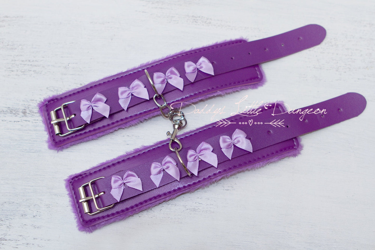 DDLG Pretty Purple Furry BDSM Bondage Hand Wrist Cuffs Bows Submissive Sub Dainty Daddys Little Girl Kitten Kawaii ABDL mature