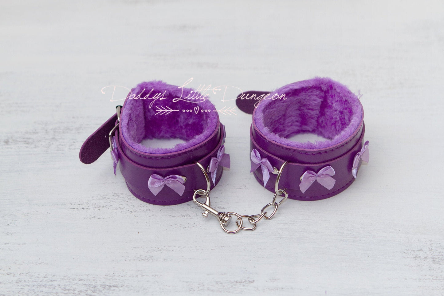 DDLG Pretty Purple Furry BDSM Bondage Hand Wrist Cuffs Bows Submissive Sub Dainty Daddys Little Girl Kitten Kawaii ABDL mature