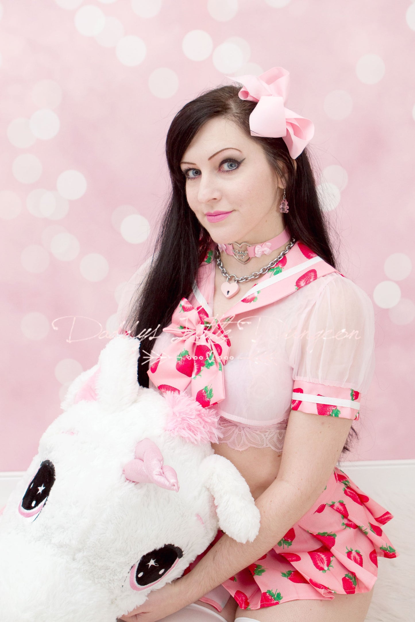BDSM DDLG Pink Daddy's Girl Charm Heart Day Collar Lolita Choker Satin Bows Pet Play Kitty Submissive Little Baby Kitten Petplay ABDL mature