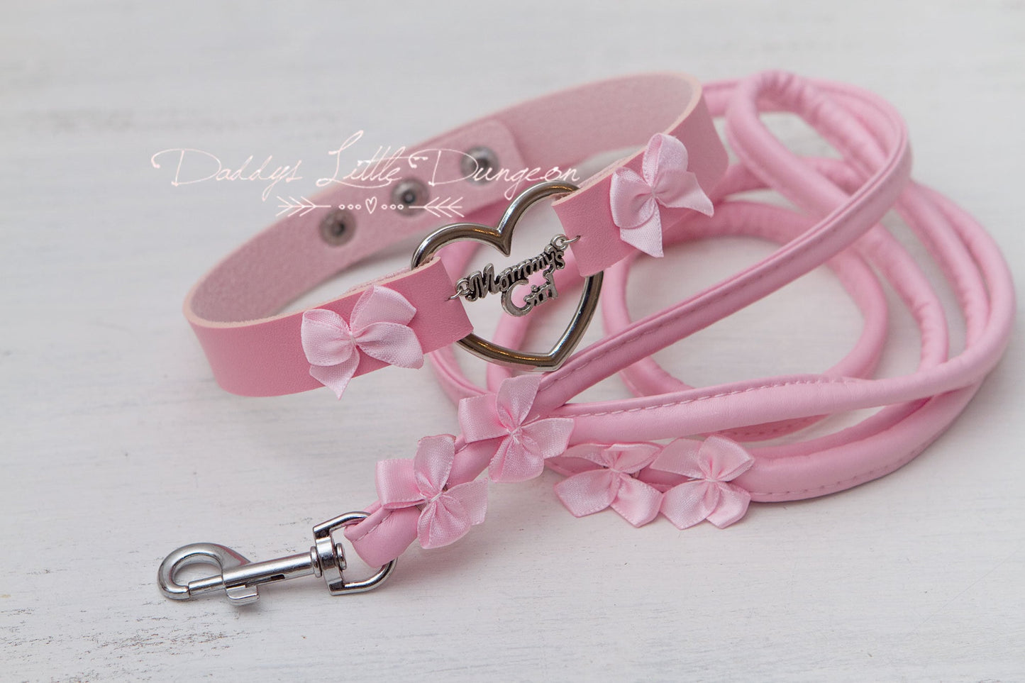 MDLG Pretty Pink MOMMY'S GIRL Bondage Collar & Leash Set Bows Master Girly Sub Sissy Daddys Little Kawaii abdl mature Baby ddlb mdlb bdsm