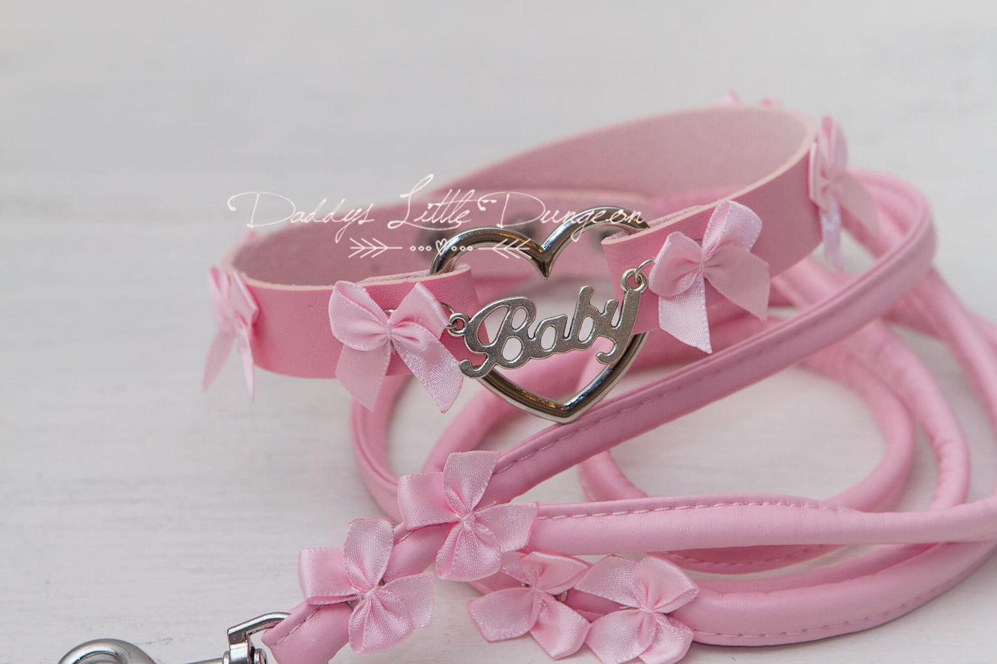 DDLG Pretty Pink BABY bdsm Bondage Collar & Leash Set Bows Submissive Master Girly Sub Sissy Daddys Little Girl Kawaii ABDL mature mommy