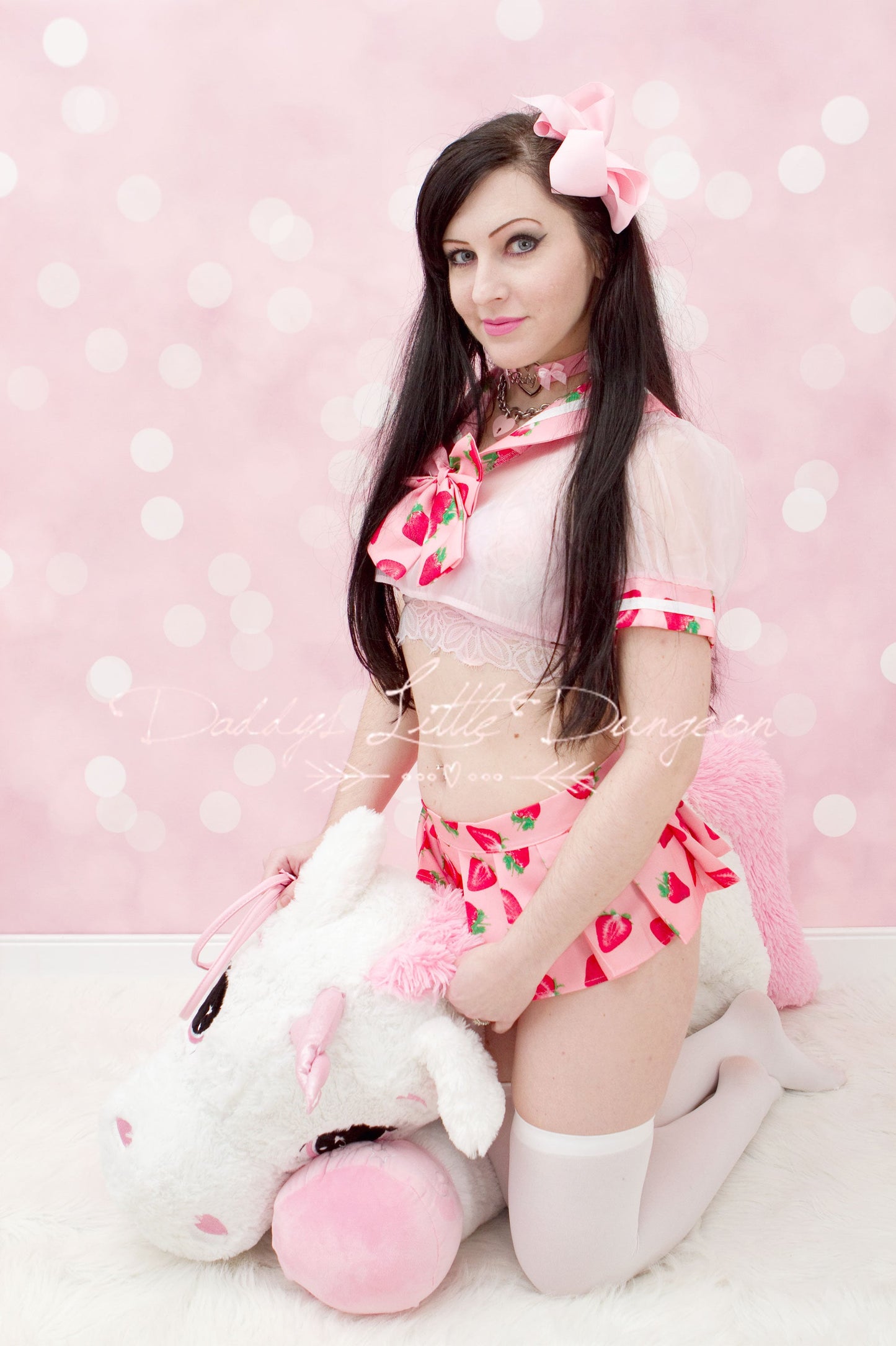 BDSM DDLG Pink BABY Daddy's Girl Charm Heart Day Collar Lolita Choker Satin Bows Pet Play Kitty Submissive Little Kitten Petplay abdl mature