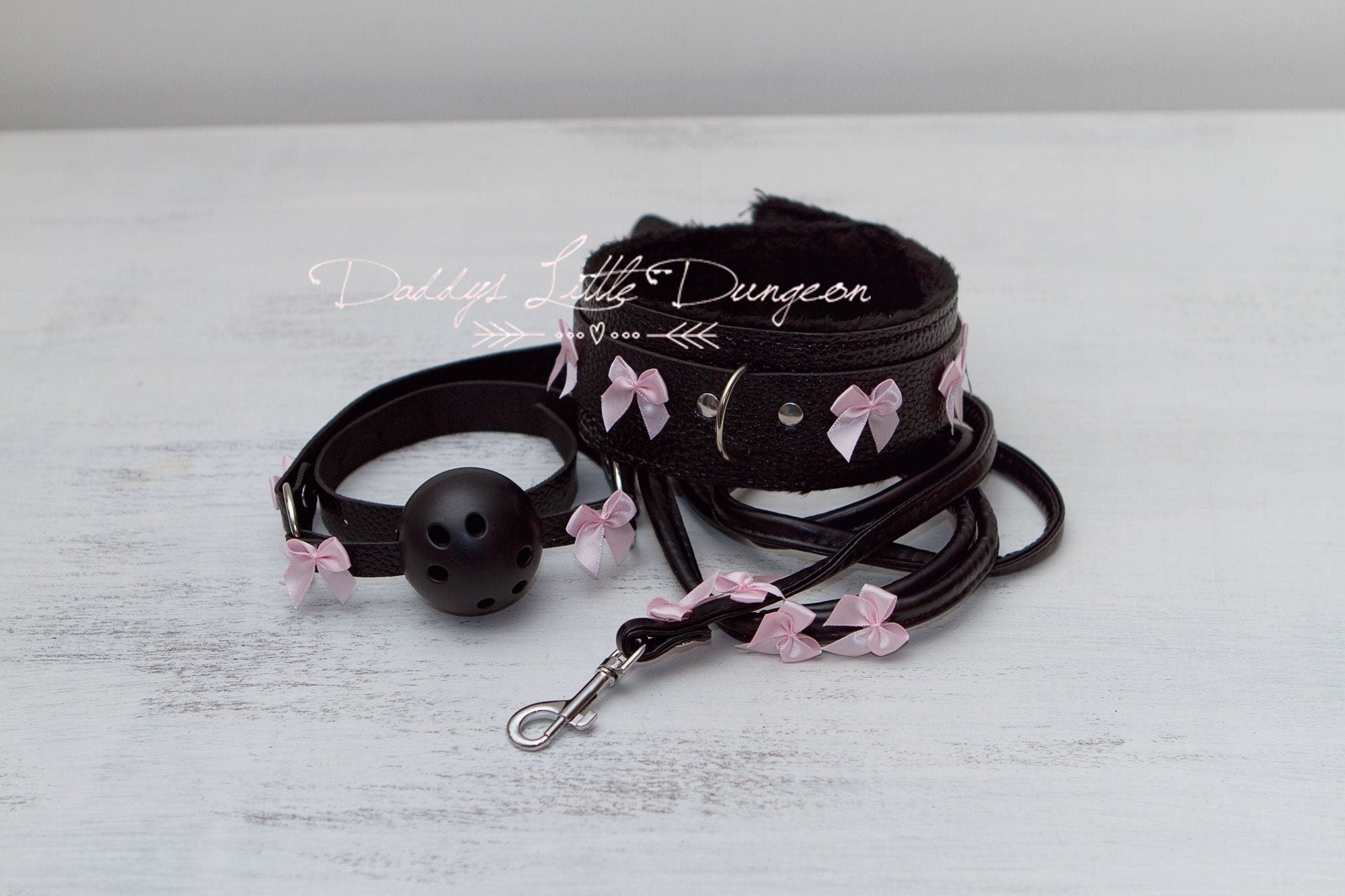 DDLG Pretty Black Furry BDSM Bondage Collar Leash Ball Gag Set Satin ddlg-pretty-black-furry-bdsm-bondage-collar-leash-ball-gag-set-satin