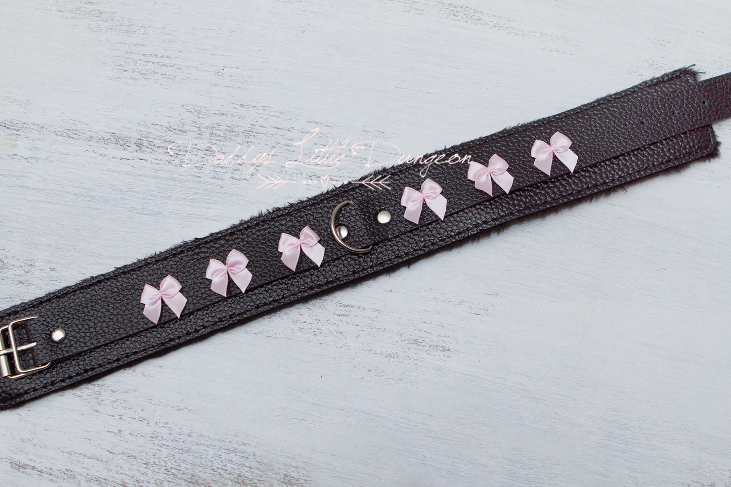 DDLG Pretty Black Furry BDSM Bondage Collar Bows Submissive Master Girly Sub Sissy Daddys Little Girl Kawaii ABDL mature pet play mdlg mdlb