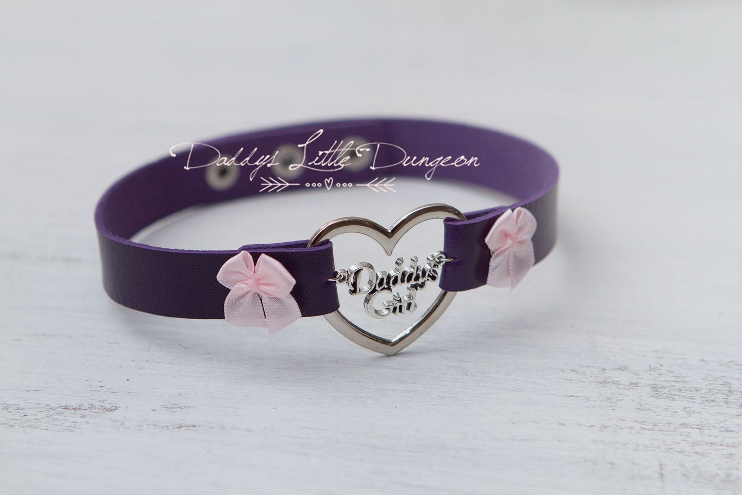 BDSM DDLG Purple Pink Daddy's Girl Charm Heart Day Collar Lolita Choker Satin Bows Pet Play Kitty Submissive Little Baby Kitten ABDL mature