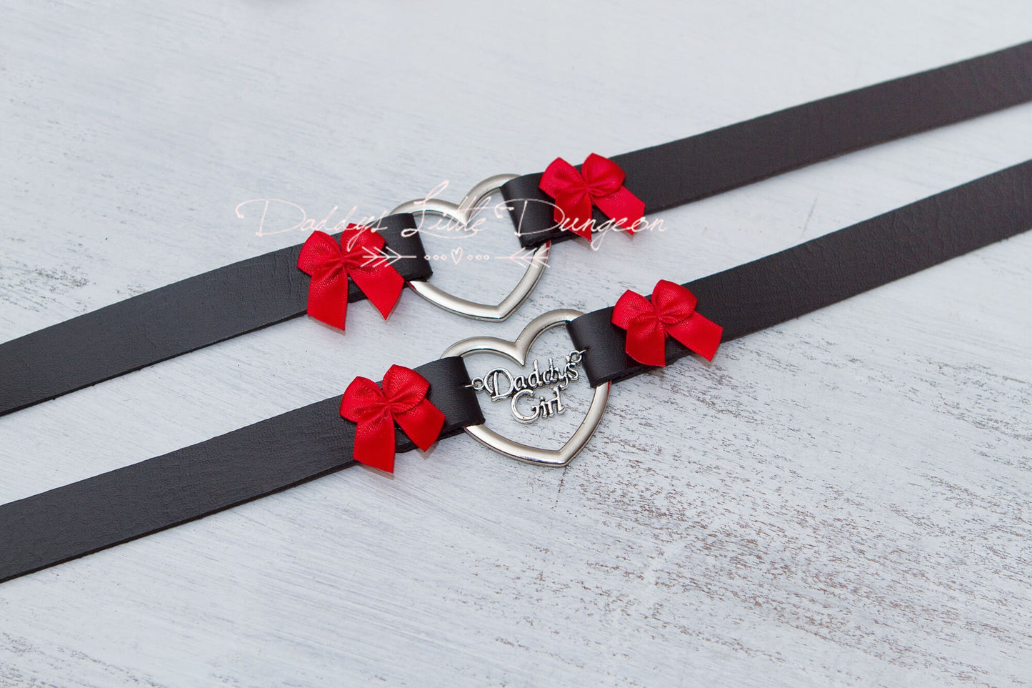 DDLG Pretty Gothic Heart and Bow BDSM Bondage Collar - Sub Lolita Master Sissy Daddy's Little Girl ABDL mature Baby mommy's mdlg