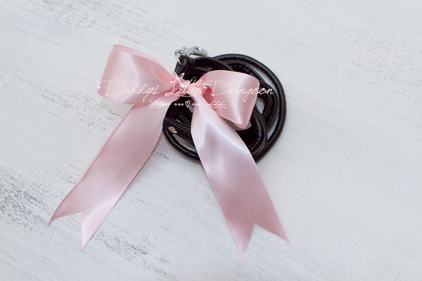 DDLG Pretty Gothic Heart and Bow BDSM Bondage Collar & Leash Set - Sub Lolita Master Sissy Daddy's Little Girl ABDL mature Baby mommy's mdlg