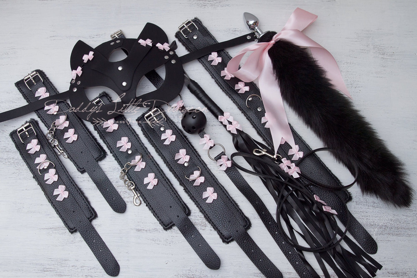 18+ ULTIMATE BDSM Pet Play Bondage Set - Restraints, Sex Toys, Fox Tail Butt Plug Cat Ears Collar Cuffs Ball Gag Kitten Petplay DDLG mature