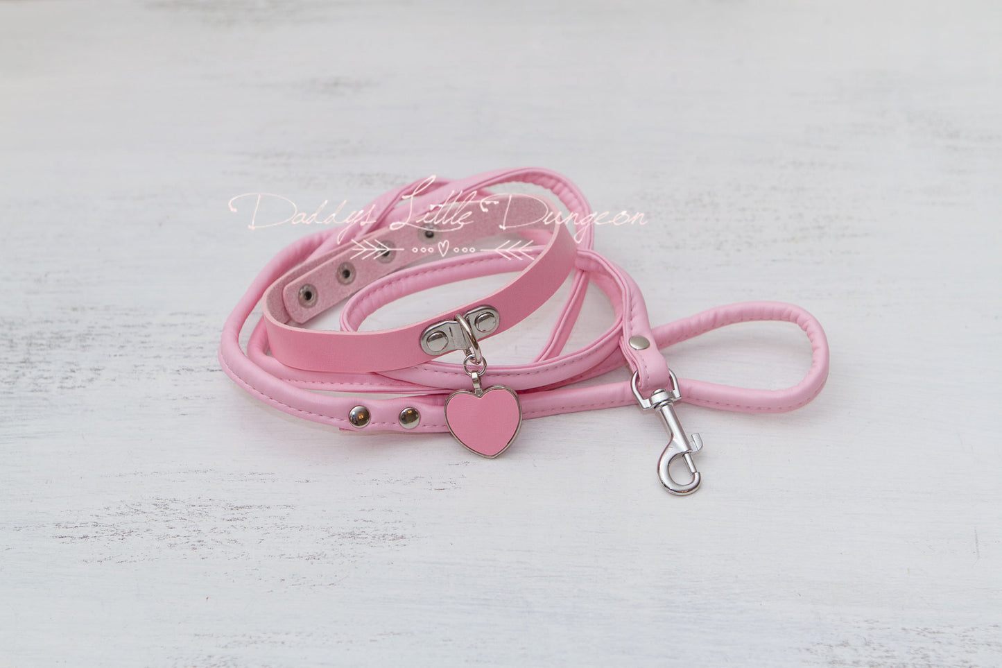 Pink Heart Charm Bondage Collar & Leash Set