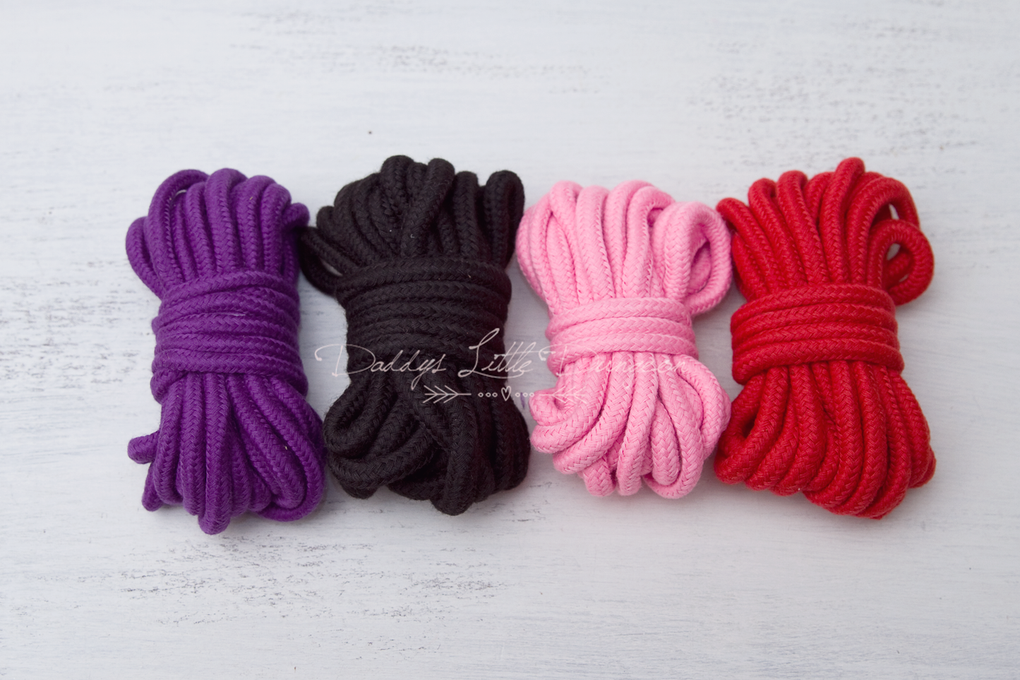Soft BDSM rope for bondage, rope bunny, pet play, petplay, DDLG, and Shibari.