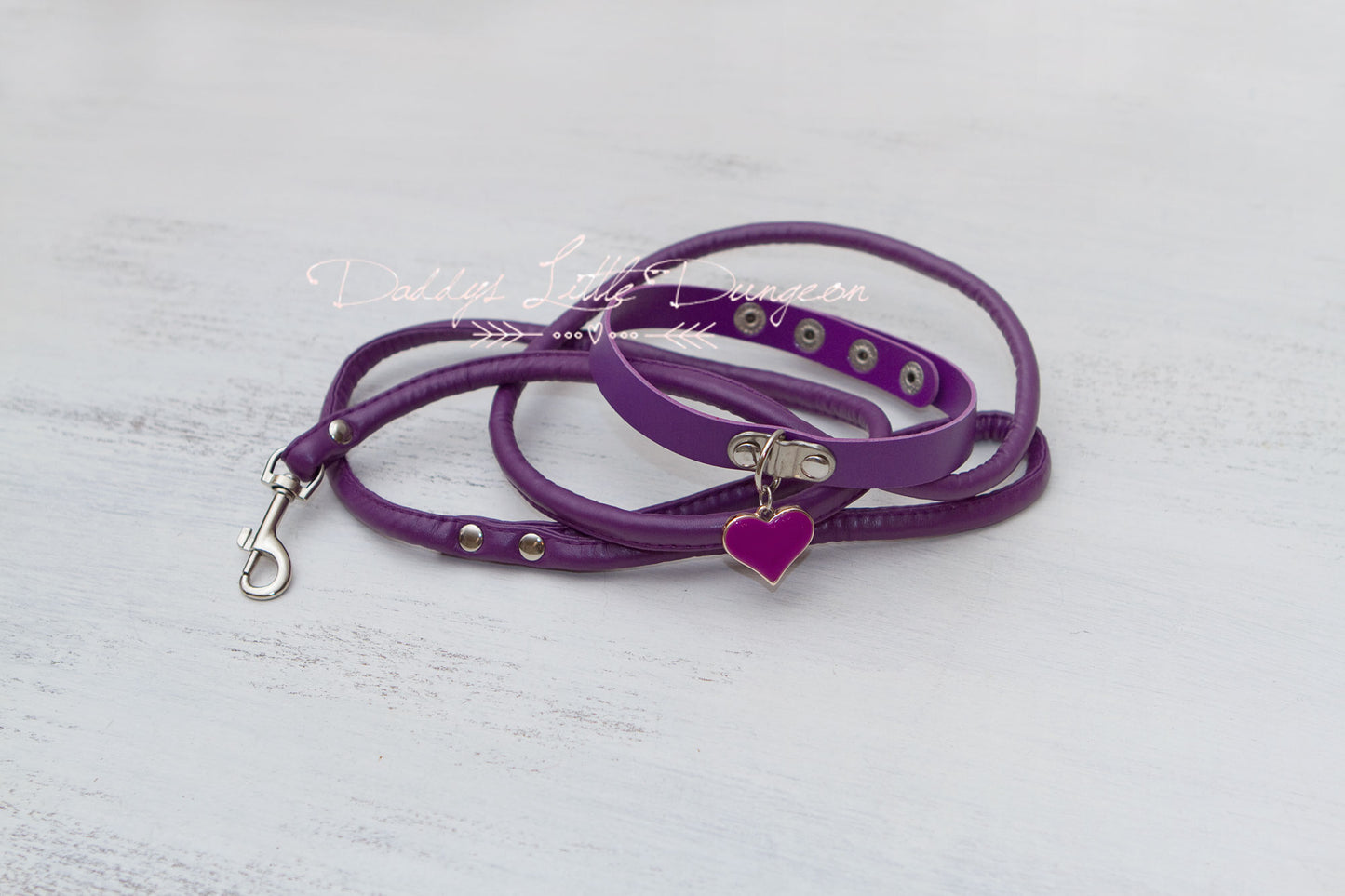 Purple Heart Charm Bondage Collar & Leash Set
