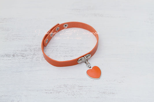 Orange Heart Charm Bondage Collar