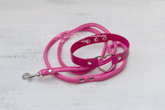 Hot Pink Heart Bondage Collar & Leash Set