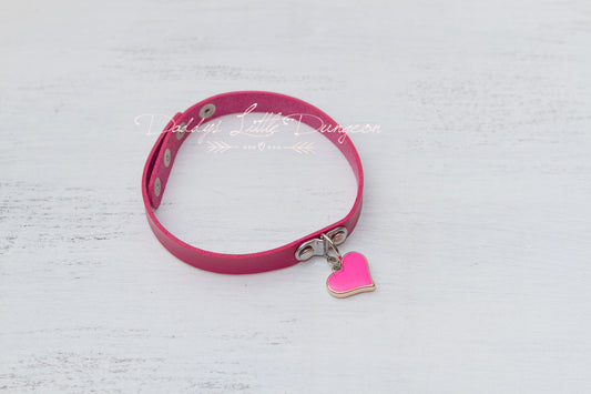 Hot Pink Heart Charm Bondage Collar
