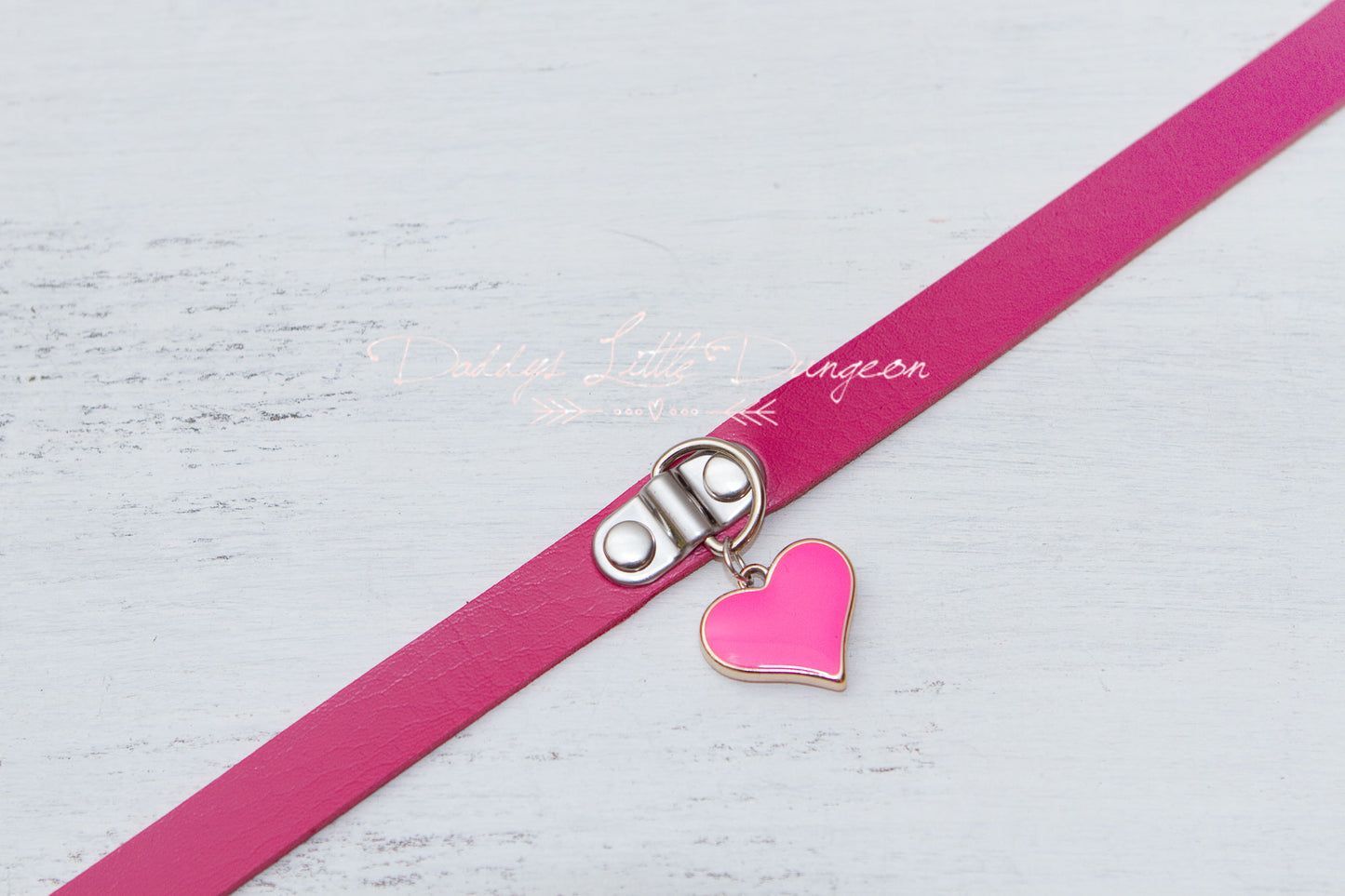 Hot Pink Heart Charm Bondage Collar