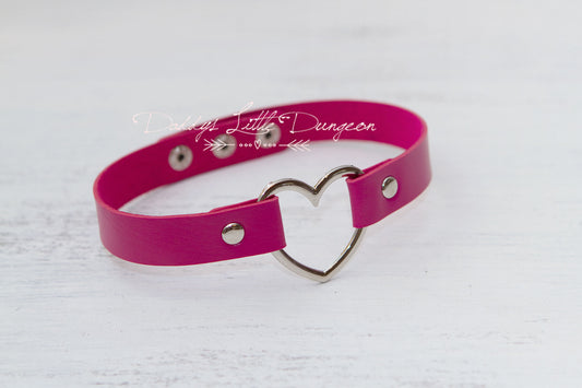 Hot Pink Heart Bondage Collar