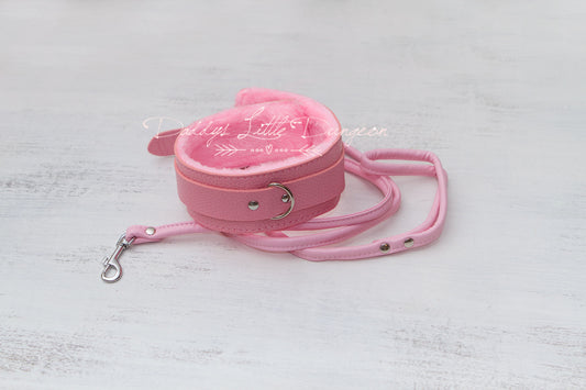 Pink Fur Bondage Collar & Leash Set