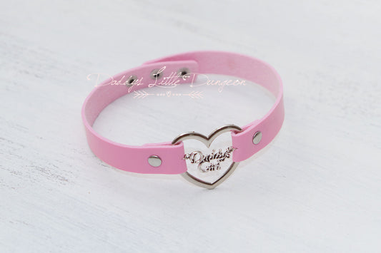 Pink Daddy's Girl Heart Bondage Collar