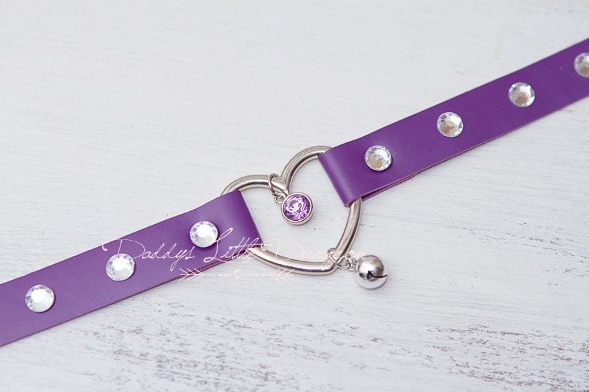 Purple Glam Bling Rhinestone Bell Cat Custom Kitten Day Collar Choker Pet Play Kitty Sub Daddys Little Girl Cosplay Petplay Sissy mature