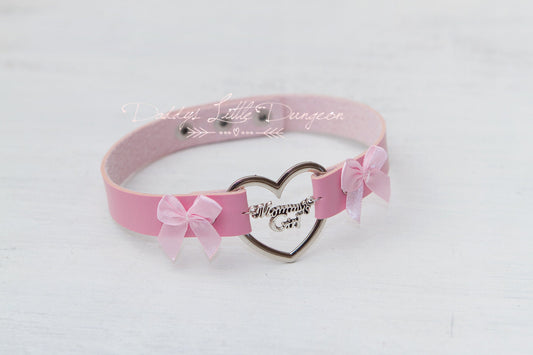 MDLG Pink MOMMY'S GIRL Charm Heart Day Collar Lolita Choker Satin Bows Pet Play Kitty Submissive Little Baby Petplay abdl mature pride bdsm