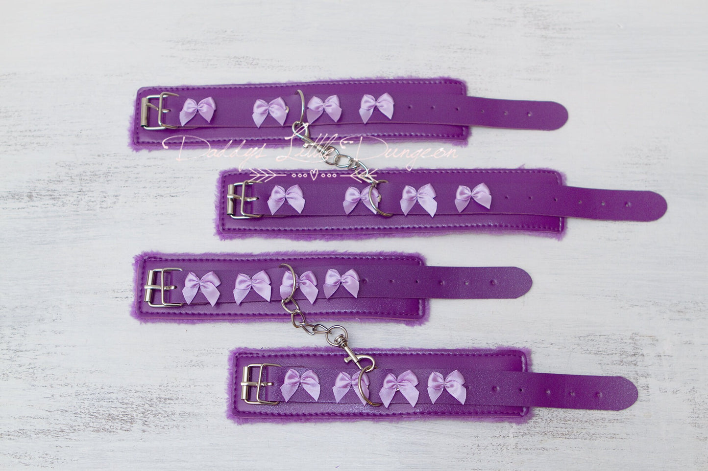 bdsm ~ 2x CUFFS BONDAGE SET ~ Purple 2 Pairs Wrist & Ankle Sub Daddys Girl Boy Kitten Master Kinky Fetish ddlb ddlg mature mdlb mdlg abdl