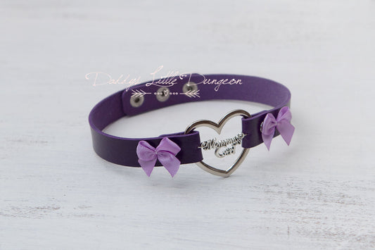 MDLG Purple MOMMY'S GIRL Charm Heart Day Collar Lolita Choker Satin Bows Pet Play Kitty Sub Little Baby Petplay abdl mature pride bdsm mdlb